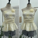 French Bud Ponp-Upple Sling Vest With Three-Dimensional Flowers Shoulder-To-Heart Thai Top