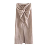 Women Fashion Solid Knotted Design Split Sarong A Line Skirt Faldas Mujer Female Back Zipper Summer Midi Vestidos