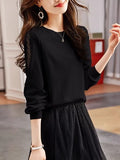 Fongt Collar Hollow Lace Texture Top T2025 Spring New Fashion Temperament Knitted Long-Sleeved T-Shirt Tide