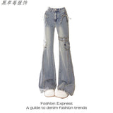 Fongt Micro-Tight Jeans Women Autumn New Retro Hottie Slimming High-Sight Belt Splicing Pants Tide