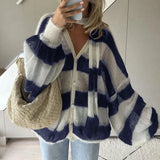 Stripe Oversized Cardigan With Neckerchief-Outfit