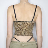 Girl Wind Leopard Print Sexy Net Sling Female Bow Tie Lace Splicing Agaric Edge Pure Desire Vest-Outfit