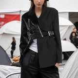 Fongt 2024 New Street Hipster Motorcycle Sense Irregular Suit Jacket Women's Waist Show Thin Suit Jacket-Outfit