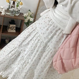 Aesthetic Floral Ruffled Maxi Skirt-Outfit