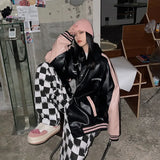 Bomber Woman Varsity Jackte pu leather jackets printing 2022 women's winter coats high street FASHION JACKET black