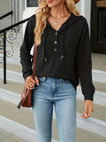 Fongt Autumn And Winter New Solid Color Hooded Buttons Loose Long-Sleeved Women's Clothing