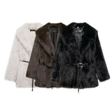 Fongt Women's Winter New Artificial Fur Effect With Belt In The Long Fur Coat