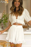 Sleeve White Lace Playsuit Romper Matching Sets Spring Summer Women Beach Boho Playsuits Elegant Outfit Fashion