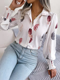 Fongt Wind Shooting 2025 Spring And Summer Temperament Feather Lantern Sleeve Collar Shirt Women's Clothing