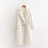 Notched Collar Hairy Shaggy Faux Fur Long Teddy Coat Ivory Woman Shearling Fluffy X-Long Jackets Keep Warm