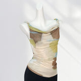 Fongt Beauty Does Not Penetrate Double Layer Mesh Gauze Dizzy Dye Kink Vest Female Summer Outside Wear Sleeveless T Shirt Inside Build Halter Jacket-Outfit