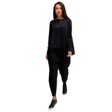 Fongt 2025 New Women's Solid Color Round-Neck Long-Sleeved Set Pocket Casual Pants Trousers