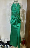 Fongt Autumn New Solid Color Fashion Hanging Neck Fold Design Temperament Hot Girl Dress-Outfit