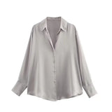 Fongt Women's Clothing In Autumn 2025 20 Color Buff Silk Densate V Collar Long-Sleeved Striped Vertical Shirt