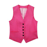 Fall 2024 New Women's Casual Linen Blend Vest Vest Shorts Set W085 8291-Outfit