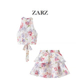 Fongt Homemade New Women's Clothing Hang Neck Sleeveless Short Top Short Floral Skirt Two-Piece