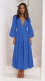 Fongt Autumn And Winter V Collar Waist Show Thin Pleated Long Sleeve Small Fresh Dress Female 23051-Outfit