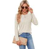 Pure Color Comfort Long-sleeved Button Pullover