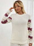 Fongt And Winter New Sweater Women's Knitted Stripes Hit The Hollow Sleeve Round Collar Coat