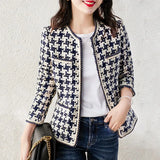 jacket Dark blue Plaid spring / autumn / winter women's jacket lapel long sleeve Business ladies one piece jacket