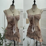 Fongt Shooting 2025 Spring And Summer New With Chest Cushions Dyed Mesh Sling Sling Vest Irregular Lotus Leaf Side Top 1139
