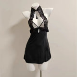Fongt Cheongsam Pendant Neck Pyjab Sexy Hollow Cheongsam High-End Pure Lusty Homewear Suit