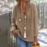 Fongt Ladies Casual Loose Long Sleeve V Neck Fall Winter Sweater Knit