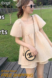 Women Tops and Shorts Puff Sleeve Solid Elegant Holiday Outfit Tender Ladies Ulzzang Chic Charming Stylish Square