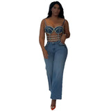 Fongt Cowboy Sling Vest Women's Fashion Sexy Hot Girl Bright Diamond Adjustable Top