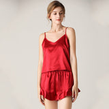 Sexy Silk Satin Ruffled Pajamas