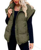 Fongt New Women's Solid Color Zipper Pocket Cotton Vest Fashion Collar Temperament Commuting Jacket