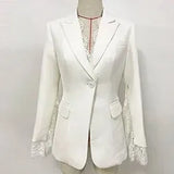 QUALITY 2023 Newest Designer Blazer Women's Slit Sleeve Lace Embellished Single Button Blazer