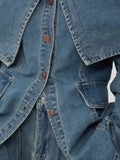 2024 Autumn Women Denim Blouse Patchwork Slash Neck Off Shoulder Single Breasted Wasit Solid Color Tops TH4518-Outfit