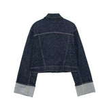 Fongt 2025 New Women's Roll-Sleeve Denim Jacket Straight Trousers