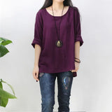 ZANZEA Retro Womens O Neck Long Sleeve Split Baggy Cotton Solid Casual Loose Solid Tops Shirt Party Blouse