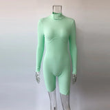 2021 New Arrival Women's Spring Sexy Solid Color Shorts Suit Tight Casual High Cllar Long Sleeve One