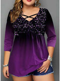 Casual Patchwork Sequin Long-sleeved T-shirt
