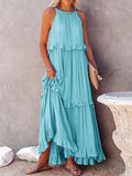 Fongt Summer New Holiday Wind Lotus Leaf Side Long Dress Swing Flowing Beach Dress Woman