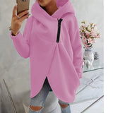 Fongt Hooded Sports Plus Velvet Tunic Casual Long-Sleeved Zipper Coat Women's Plus-Size Solid Color Coat