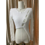 Sweater Women's Autumn New Style Millennial Hot Girl Pure Desire Short Irregular Hollow Knitted Sweater Loophole Top-Outfit