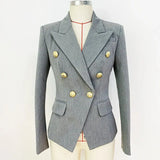 QUALITY Newest 2023 Designer Jacket Star Style Women's Classic Lion Buttons Double Breasted Slim Fitting Blazer Pale