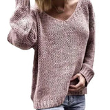 Solid Color Knitted Sweater V Neck Long Sleeve