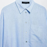 Fongt Spring New Women's Pocket Flax Simple Long Sleeve Clip Shirt 8372058