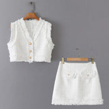 Fongt New Coarse-Woven Short-Coat Coat Coarse-Woven Mini-Skirt Set