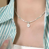 Galaxy Silver Pearl Necklace-Outfit