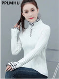 Women's Turtleneck Dot Print Lace Ruffle Pullover Women's Trumpet Sleeve Top Solid Knitwear Trend Sweater Autumn