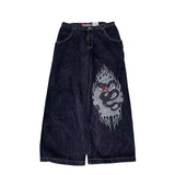 Loose Jeans Men's Vintage Print Hip Hop Gothic Street Wear Harajuku Men's Slacks-Outfit