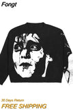 Y2K Bone Figure Print Loose Pullover Autumn/Winter Slim Fit Hip Hop Street Knit Pullover Harajuku Street Couple