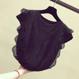 New Fashion Clothing Plus Size Solid Shirt Women Blouse Summer Womens Tops and Blouses Lace Patchwork Blusas Mujer