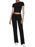 Short Sleeve Cropped Top Straight Leg Pants Set-Outfit